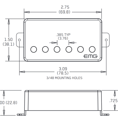 EMG 57 & 66 Black Active Humbucker Pickup Set Standard Spaced Short Shaft Pots ( 6 STRING SETS ) image 2