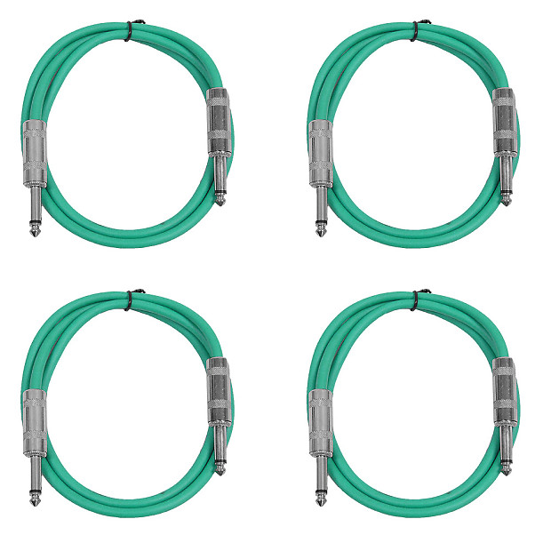 Seismic Audio SASTSX-3-4GREEN 1/4" TS Male to 1/4" TS Male Patch Cables - 3' (4-Pack) image 1