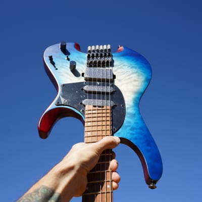 Ibanez QX54QMBSM Blue Sphere Burst Matte Headless 6-String Electric Guitar w/ Gig Bag (2021) image 3