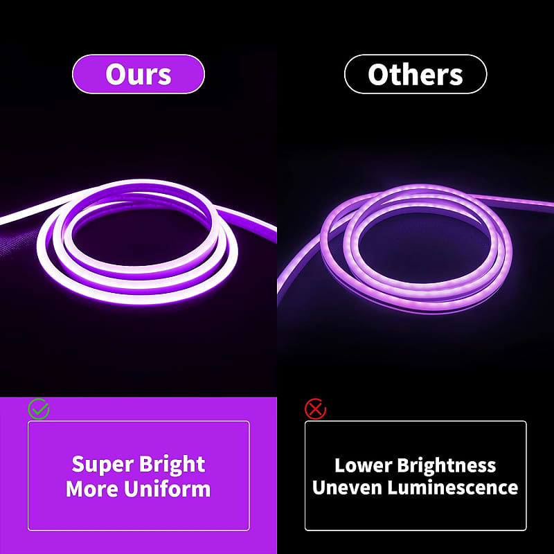 Purple Led Strip Lights, 16.4Ft Neon Rope Lights With Adapter, 12V Cuttable Led  Neon Flex Light, Waterproof Silicone Neon Light Strip For Bedroom Gaming  Room Wall Party Decor