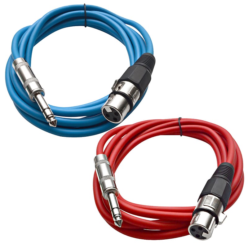 2 Pack of 1/4 Inch to XLR Female Patch Cables 10 Foot Extension Cords Jumper - Blue and Red image 1