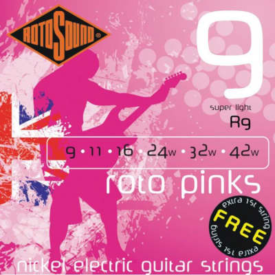 ROTOSOUND R9 Roto Pinks Super Light 009-042 Nickel plated Steel. Saiten für E-Gitarre for sale