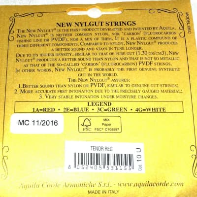 Aquila Ukulele Strings 2 Pack Tenor Regular Nylgut Made in Italy image 2