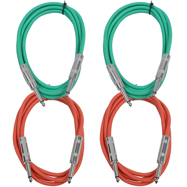 Seismic Audio SASTSX-6-2GREEN2RED 1/4" TS Male to 1/4" TS Male Patch Cables - 6' (4-Pack) image 1