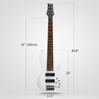 Glarry 44 Inch GIB 6 String H-H Pickup Laurel Wood Fingerboard Electric Bass Guitar with Bag and other Accessories 2020s - White image 8