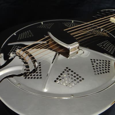 Minolian Parlour Resonator Guitar - Nickel/chrome Brass Body image 4