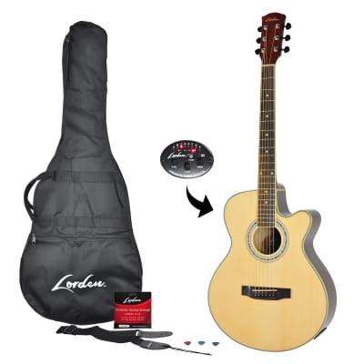 Lorden Acoustic-Electric Small Body Cutaway Guitar Pack (Natural Gloss) image 2