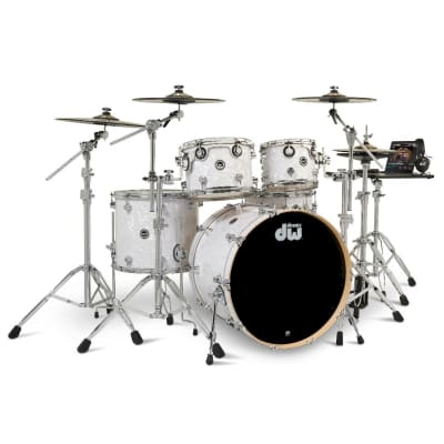DWe Electronic Acoustic Drum Set Kit 10/12/16/22" with 14" Matching Snare & Cymbal Pack in White Marine Pearl image 7