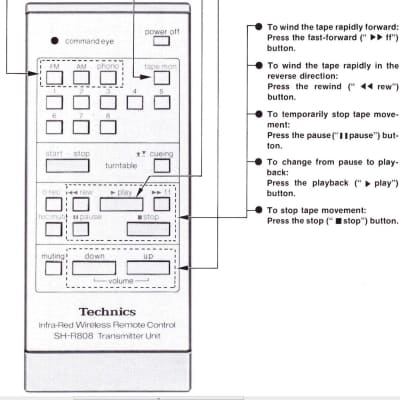 Technics SH-R808 remote control for audio Cassette Deck Nakamichi & Reel Recorder image 14