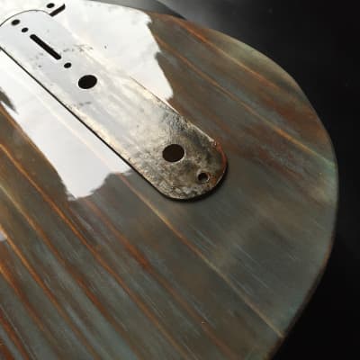 Rusted Relic Tele body 2 piece  burnt pine shou sugi ban style with  steel pickguard. Free shipping image 5