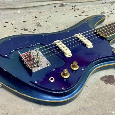 1960's Guyatone EB-9 “Sharp 5” MIJ Blue Sparkle Bass Guitar c~1967 Needs Repair image 4