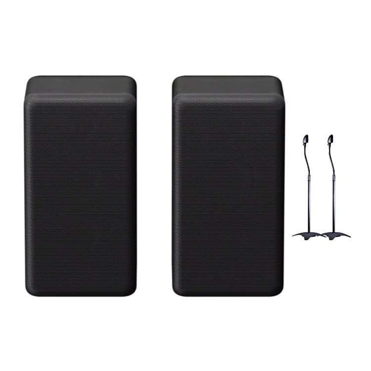 Sony SA-RS3S Wireless Rear Speakers with Monoprice Height Adjustable Speaker Stands (Pair, Black) Bundle image 1