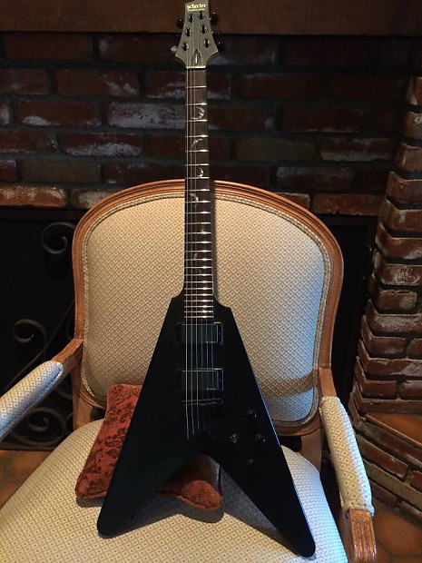 Schecter Damien V-1 Black Satin Diamond Series Flying V | Reverb