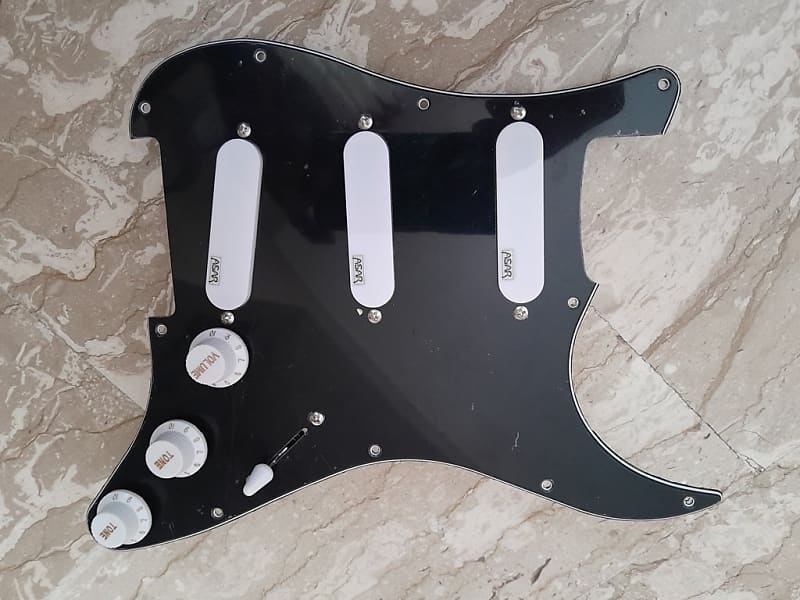 Handmade prewired SSS CERAMIC Strat pickguard with COIL TAP on N&B, volume TR BL and mid PU cutoff switch image 1