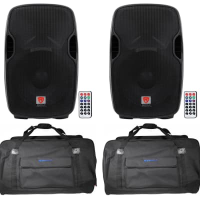 2) Rockville BPA225 Dual 15 Powered 1500w Pro DJ PA Speakers w  Bluetooth+TWS