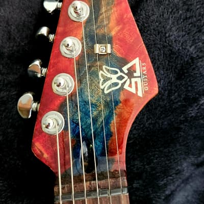 SJ Custom Guitars  Stratocaster ,Amboyna Burl Top, mahogany back, koa neck, Wilkinson, Grover image 8