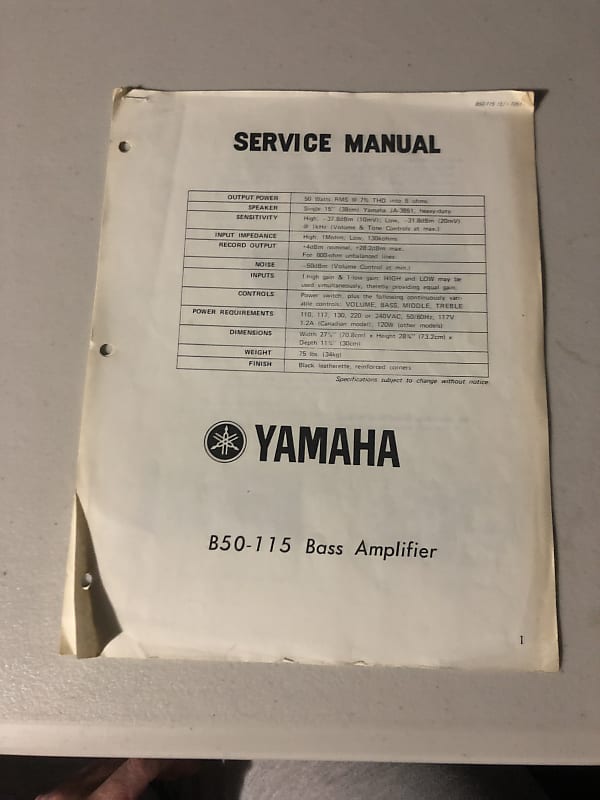 Yamaha B50-115 Bass Amplifier Service Manual | Reverb