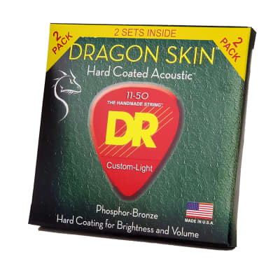 DR Strings Dragon Skin Clear Coated Acoustic Guitar Strings: Custom Light 11-50 (2-Pack) image 3