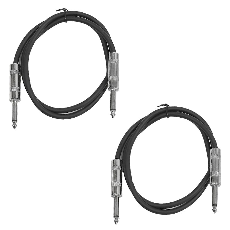2 Pack of 3 Foot 1/4" TS Patch Cables 3' Extension Cords Jumper - Black & Black image 1
