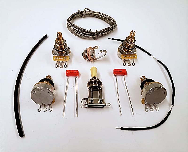 Premium Wiring Harness Kit for Les Paul - Switchcraft - CTS 550k Premium Pots .022 Orange Drop Caps image 1