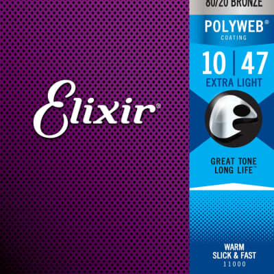 Elixir Strings 80/20 Bronze Acoustic Guitar Strings w POLYWEB Coating, Extra Light (.010-.047) image 2