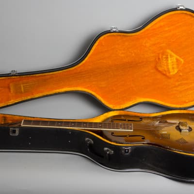 National  Triolian Resophonic Guitar (1931), ser. #1691W, black hard shell case. image 10