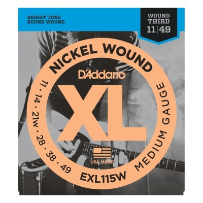 D'Addario EXL115W XL Electric Guitar Strings, Blues/Jazz Rock, Wound Third, 11-49