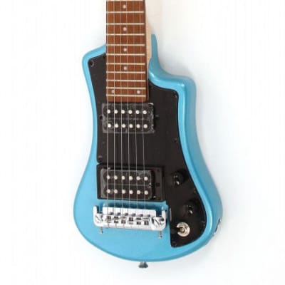 Hofner Shorty Deluxe 2 Humbucker Travel Electric Guitar in Blue with Gig Bag image 2