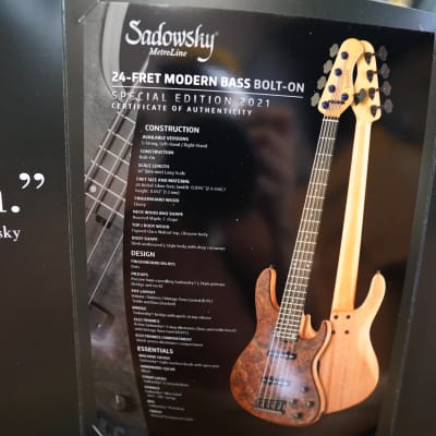 Sadowsky MetroLine Special Edition Modern 24 Walnut Top Left Handed 5-String Bass w/ Gig Bag NOS image 14