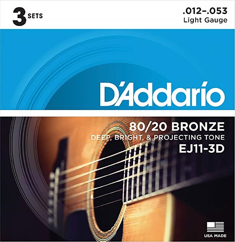 D'Addario EJ11 80/20 Bronze Acoustic Guitar Strings - Light (12-53) 3 Sets image 2