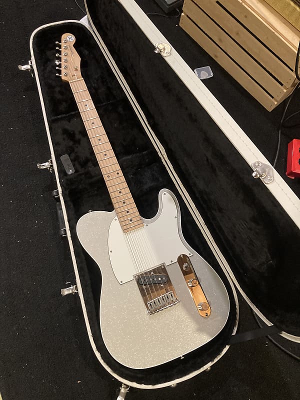 Reverend Eastsider TE Pete Anderson Tone Shop Exclusive 2024ish - Gloss Silver Sparkle with Hard Shell Reverend case. image 1