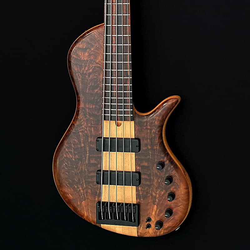 Elrick Platinum Series E-Volution Single Cut 5-String Bass, Macassar Ebony, Walnut image 1