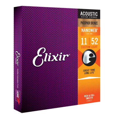 Elixir 16027 Nanoweb Phosphor Bronze Custom Light Acoustic Guitar Strings (11-52) image 4