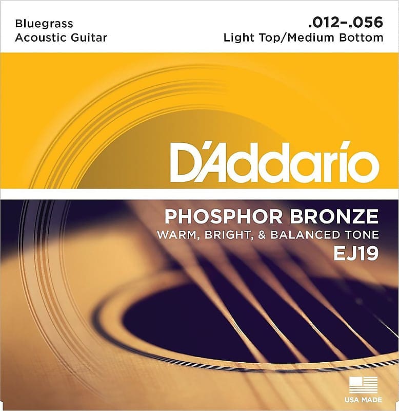 D'addario EJ19 Phosphor Bronze Light Top/Medium Bottom Bluegrass Acoustic Guitar Strings .012-.056 image 1