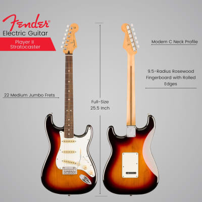 Fender Player II Stratocaster 6-String Right-Handed Electric Guitar with Alder Body, Maple Neck, and Rosewood Fingerboard (3-Color Sunburst) image 3