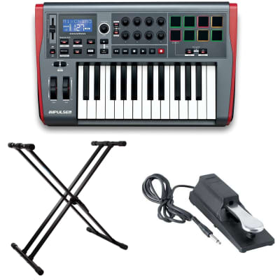 Novation AMS-IMPULSE-25 Impulse 25 with On Stage Sustain Pedal and Knox Adjustable Keyboard Stand
