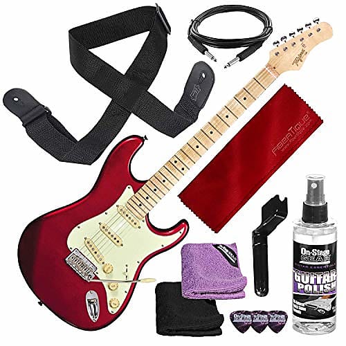 Tagima Classic Series T-635 S-Style Electric Guitar, Metallic Red with Guitar Strap and Accessory Bundle image 1