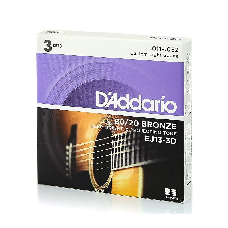 D Addario EJ13 3D 80 20 Bronze Acoustic Guitar Strings Custom