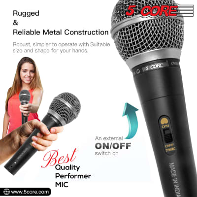 5 Core Microphone Professional Dynamic Vocal Handheld Karaoke Mic with ON  OFF Switch Micrófono for Singing Includes Cable Mic Holder Carry Bag ND-58S
