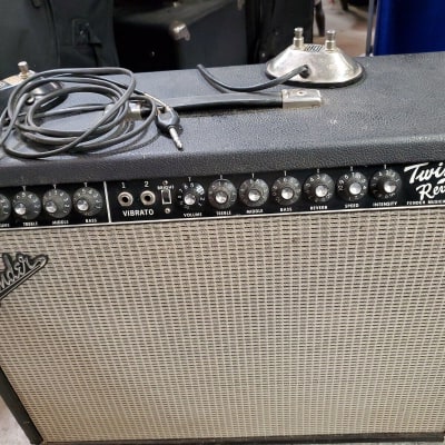 Vintage 1965 Fender Twin Reverb 2-Channel 85-Watt 2x12" JBL D120s Guitar Combo Black Panel with original paperwork and original (and newer) vibrato and spring reverb footswitch image 1