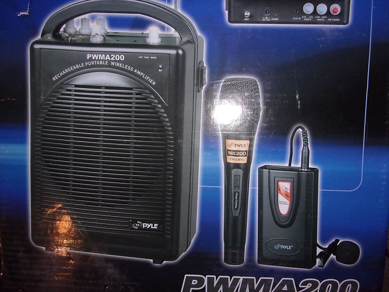 Pyle PWMA200 Rechargeable Pa System W Wireless Lavalier handheld Mic s Bluetooth USB mr dj