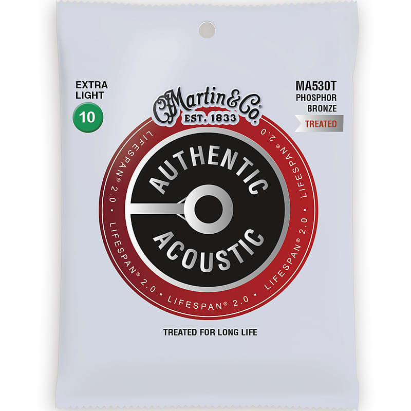 Martin MA530T Authentic Acoustic Lifespan 2.0 Phosphor Bronze Acoustic Guitar Strings - Extra Light (.10 - .47) image 1