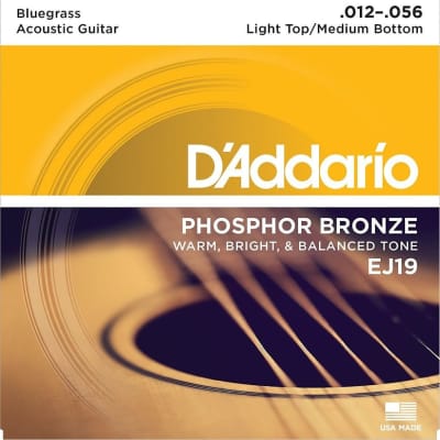 D'addario EJ19 Phosphor Bronze Light Top/Medium Bottom Bluegrass Acoustic Guitar Strings .012-.056 image 1