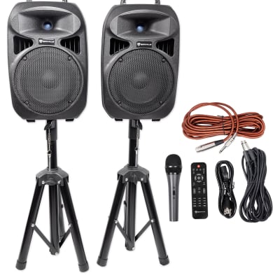Rockville RPG082K Dual 8" Powered PA System Speakers/ Bluetooth+Mic+Stands+Cables image 1