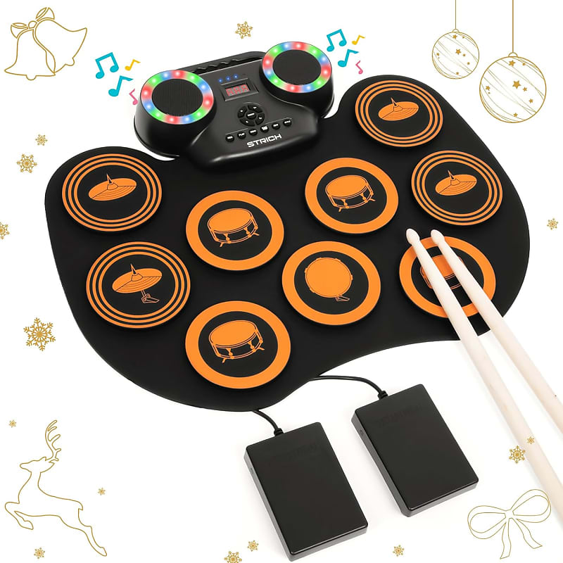 Electronic Drum Set, 9-Pads Roll-Up Electric Drum Set Kit Machine with  Headphone Jack Built-in Speaker Drumsticks Pedals, Xmas Birthday Gift for  Kids