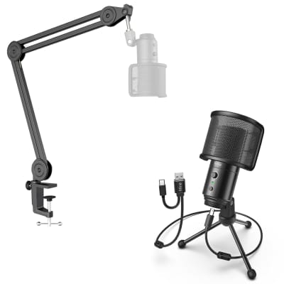 TECURS USB Microphone, Condenser Microphone Kit for Computer, Podcast Mic  Set, PC Condenser Mic with Boom Arm for Gaming,Streaming,,Recording,Chatting  
