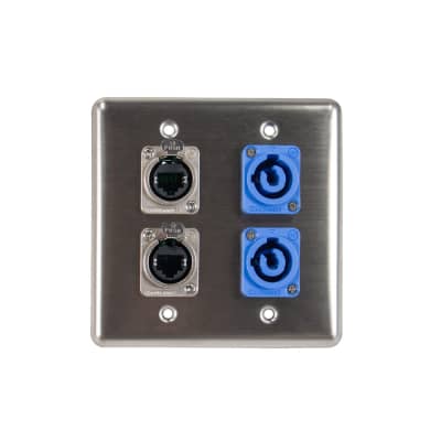 OSP Q-4-2E2PCA Quad Wall Plate w/ 2 Tactical Ethernet and 2 Powercon A image 1