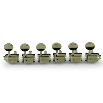 Kluson 6 In Line Supreme Series Tuning Machines With Staggered Posts Nickel With Metal Oval Button