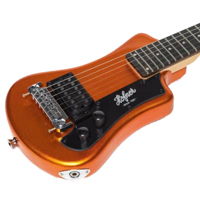 Hofner Shorty Electric Travel Guitar w/ Gig Bag - Metallic Orange image 5