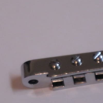 new very near A+ (NO packaging) genuine Gibson Nashville Tune-O-Matic Bridge Chrome: bridge + saddles and height adjustment mounting pieces (NO anchors) image 12